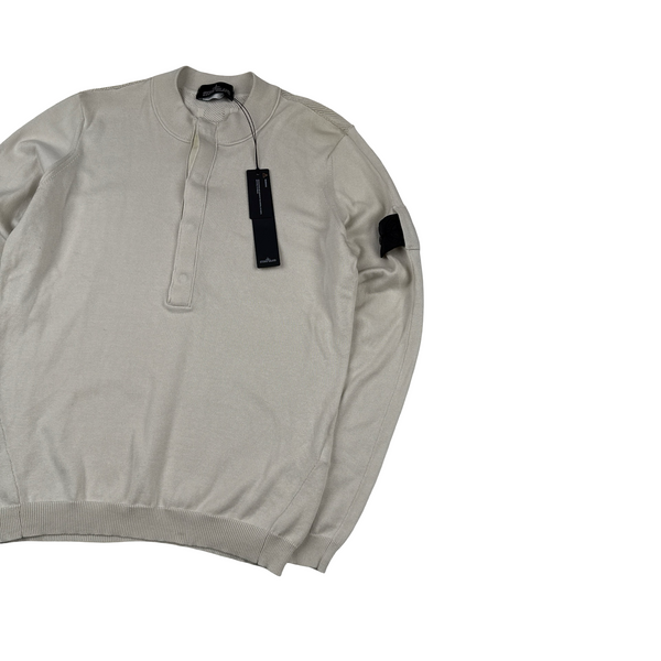 Stone Island 2022 Shadow Project Cream Cotton Woven Knit Detailed Jumper - Small