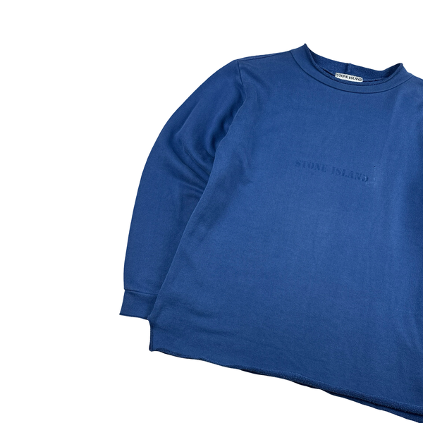 Stone Island 90’s Blue Spellout Cotton Crewneck Jumper - Medium