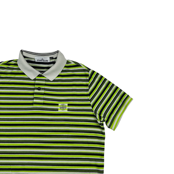 Stone Island 2012 Green Striped Patch Cotton Short Sleeve Polo - XL