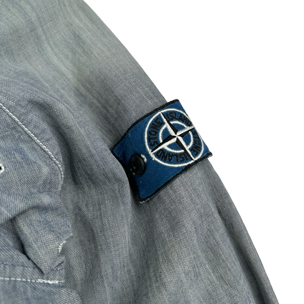 Stone Island 2006 RARE Denim Sanded Micro Twill Reflective Pocket Denim Jacket - Small