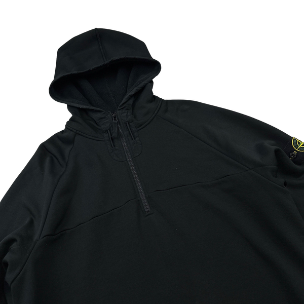 Stone Island Quarter Zipped Black Stretch Hoodie Jumper - XL