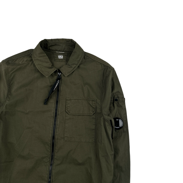 CP Company Khaki Green Cotton Zipped Overshirt - XS