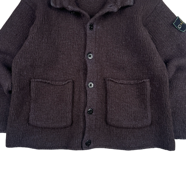 Stone Island Vintage Knitted Green Edge Buttoned Front Pocket Jumper - Small
