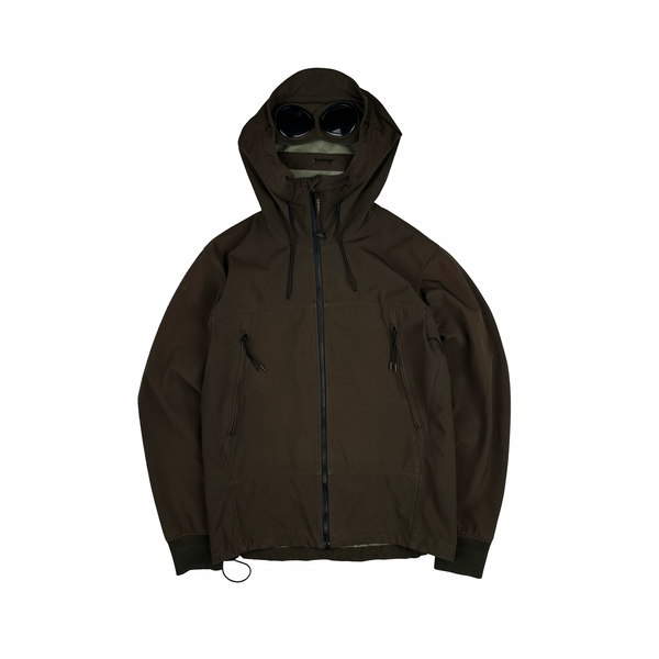 CP Company Brown Soft Shell Goggle Hooded Zipped Jacket - XL