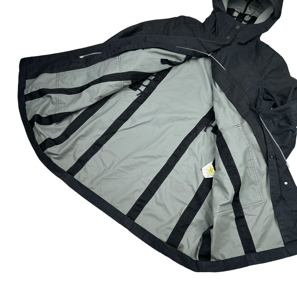 CP Company Black Long Hooded Cotton Blend Jacket - Small