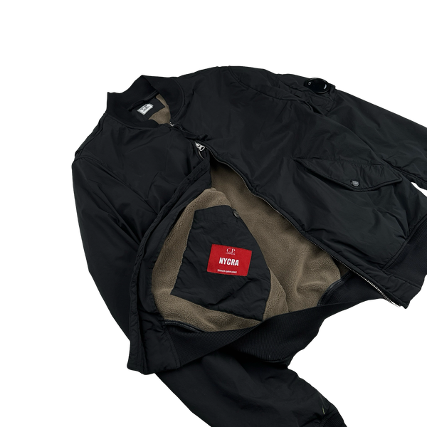 CP Company Black Nycra Fleece Lined Bomber Jacket - Large