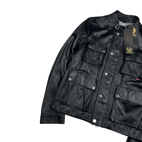 Belstaff Black Multi Pocket Leather Zipped Lightweight Jacket - XL