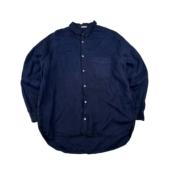 Stone Island Early 2000’s Navy Linen Spellout Buttoned Shirt - XXL