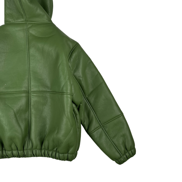 Stussy Leather Sherling Lined Green Work Jacket - Small