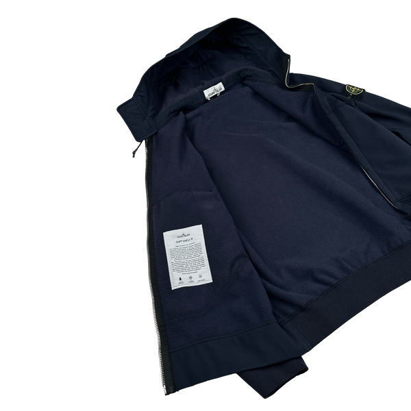 Stone Island 2020 Navy Soft Shell Hooded Jacket - Medium