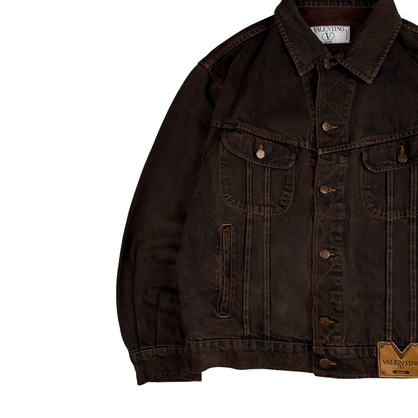 Valentino Brown Faded Denim Multi Pocket Collared Jacket  - XL