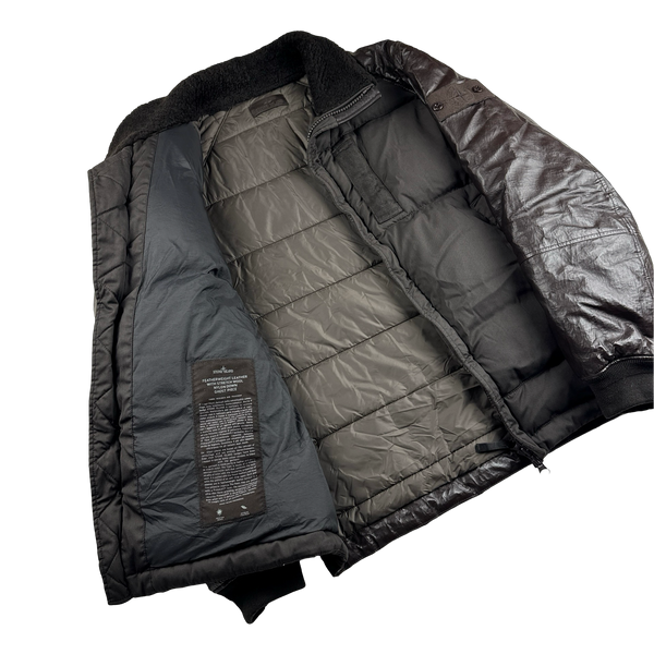 Stone Island Chocolate Brown Ghost Featherweight Leather Down Jacket - Large