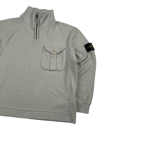 Stone Island 2001 Light Grey Wool Blend Vintage Ribbed High Neck Jumper - Medium