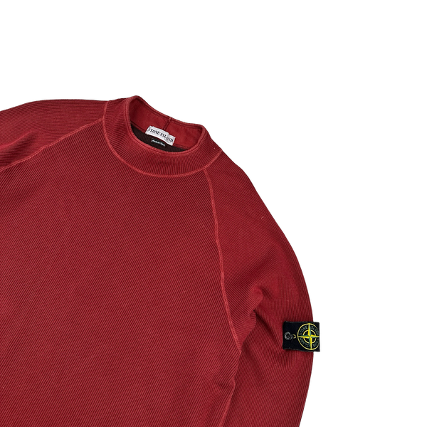 Stone Island 2003 Red Mock Neck Ribbed Cotton Pullover - XXL