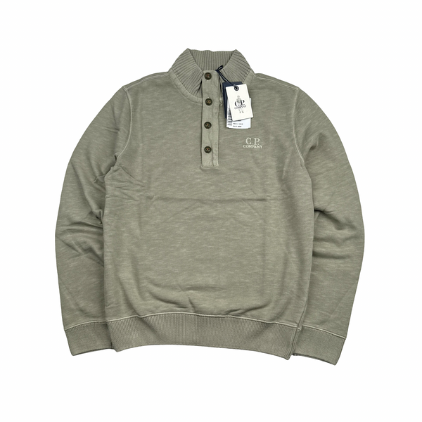 CP Company Pale Green Quarter Buttoned Jumper - Large