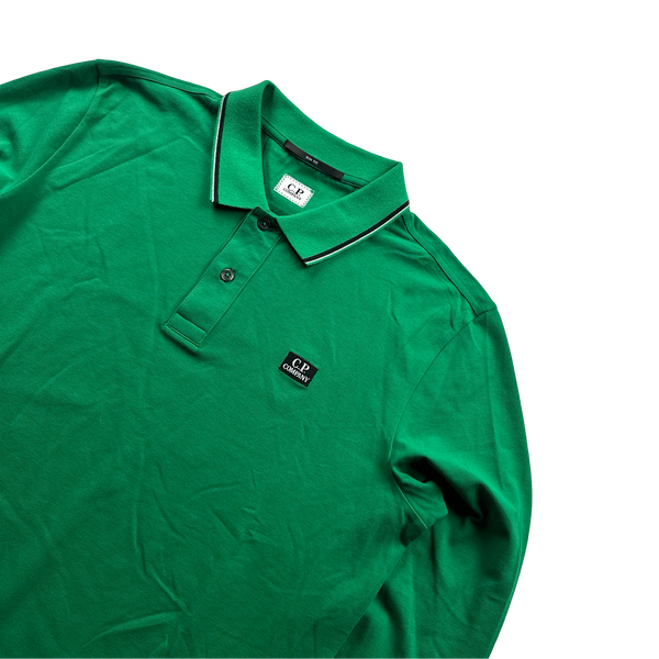 CP Company Green Spellout Longsleeve Polo Shirt - Large