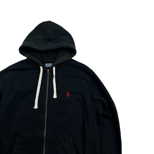 Ralph Lauren Black Thick Cotton Zipped Hoodie - Large