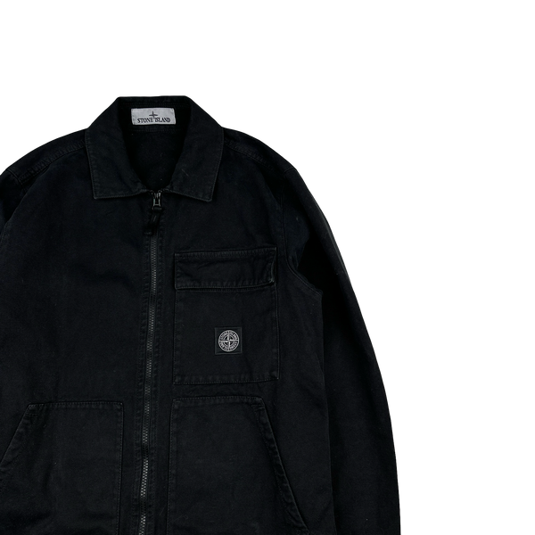 Stone Island 2019 Black Cotton Canvas Patch Overshirt - Small