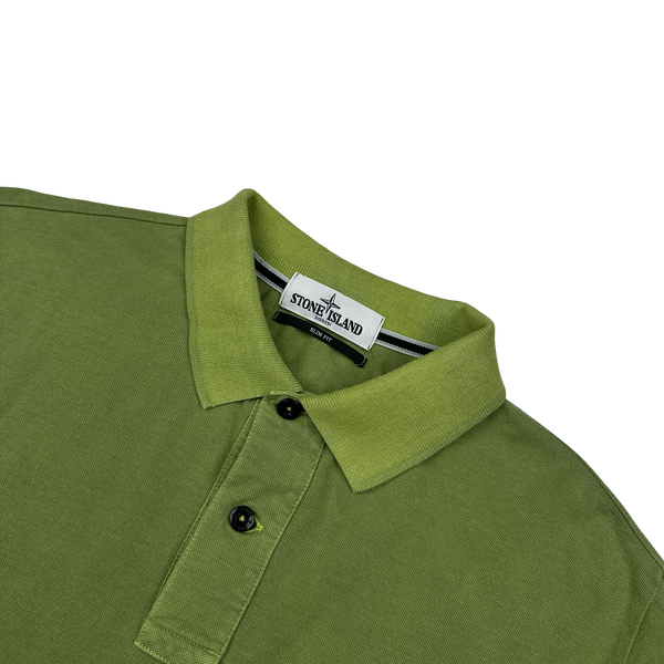 Stone Island Garment Dyed Green Polo Shirt - Large