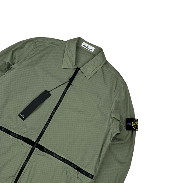 Stone Island 2019 Green Cotton Rip Stop Zipped Overshirt - Large