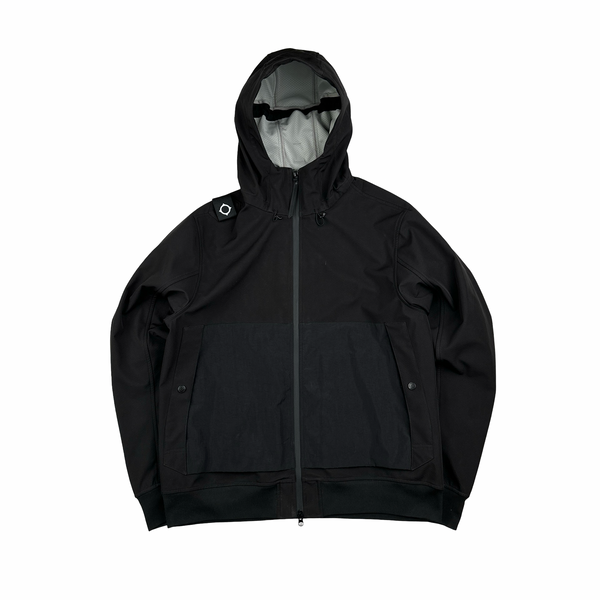 Ma Strum Black Soft Shell Shoulder Tag Hooded Jacket - Large