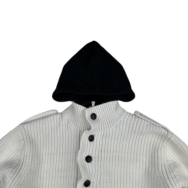 Henri Lloyd Thick Knitted Cotton Hooded White Jumper - XL