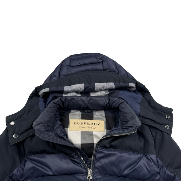 Burberry Navy Down Filled Hooded Puffer Jacket - Medium