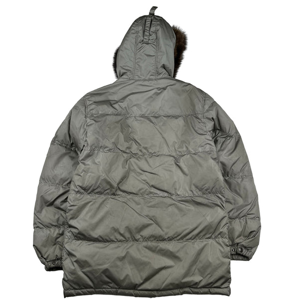 Prada Silver Coyote Fur Hood Black Tab Parka Jacket - Small