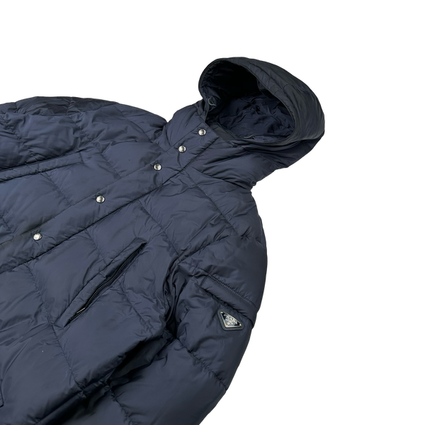 Prada Navy Triangle Logo Plaque Zipped Puffer Jacket - XXL