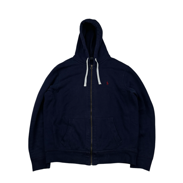 Ralph Lauren Navy Thick Cotton Zipped Hoodie - Large