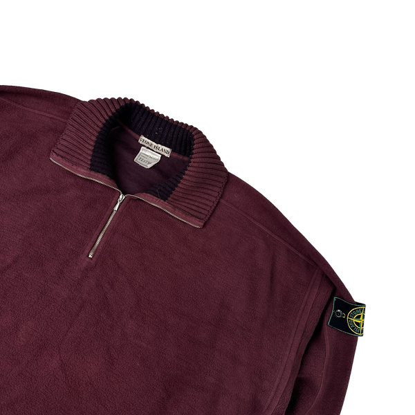 Stone Island Vintage 1990s Bordeaux Red Zipped Quarter Pullover - XL