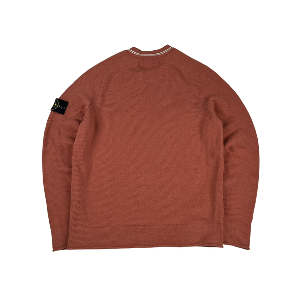 Stone Island 2020 Salmon Orange Lambs Wool Crewneck Knitted Jumper - Medium