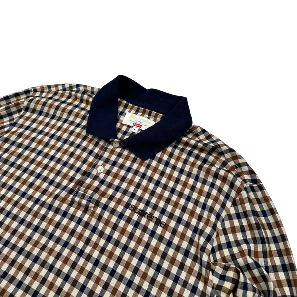 Aquascutum X Supreme Classic Checked Longsleeve Spellout Polo Shirt - Large