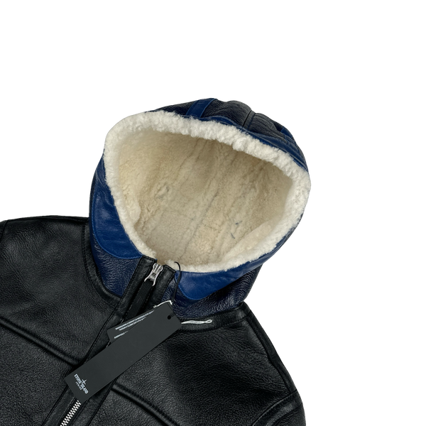 Stone Island 2021 Black Leather Shearling Special Process Jacket