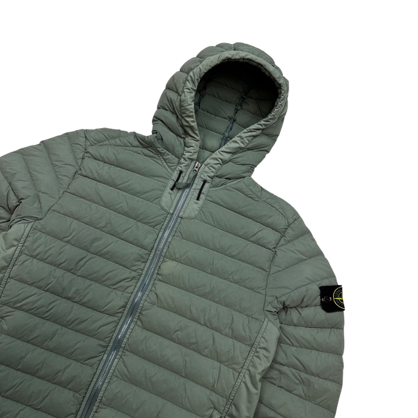 Stone Island Green Loom Down Woven Puffer Jacket - Medium