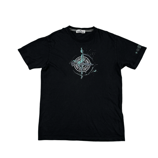 Stone Island 2021 Navy Cotton Graphic T Shirt - Large