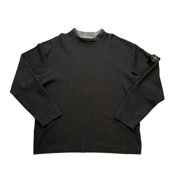Stone Island 2002 Grey Ribbed Cotton Blend Crewneck Jumper