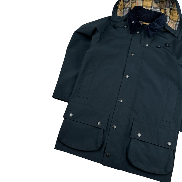 Barbour Tartan Lined Corduroy Collar Long Jacket - Medium