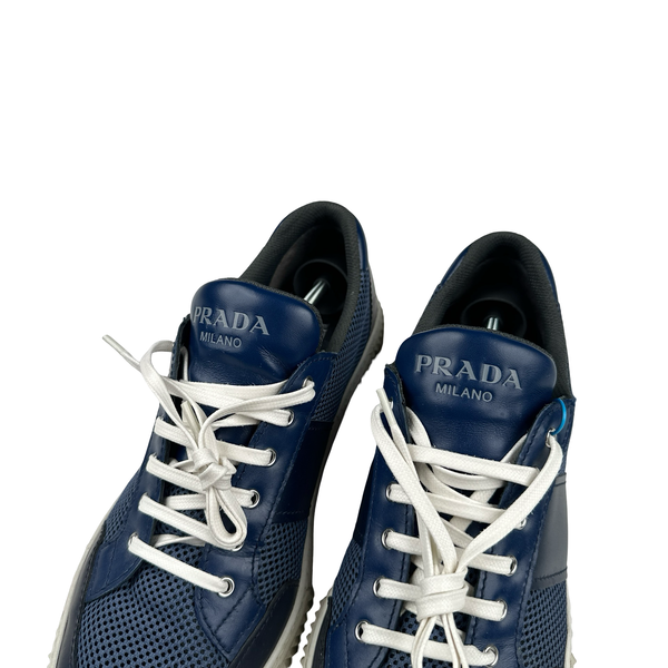 Prada Navy White Mesh Toe Trainers - UK 9