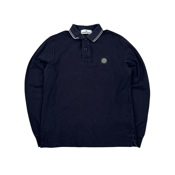 Stone Island Navy Longsleeve Polo - Medium