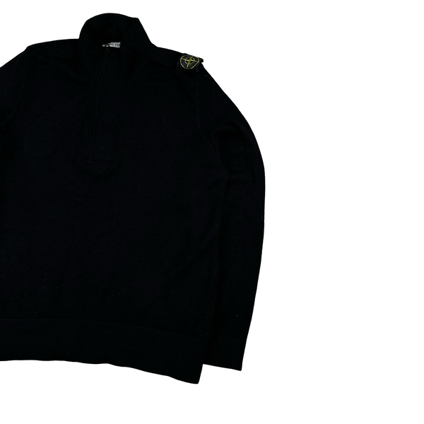 Stone Island 2008 Black Shoulder Badge Wool High Neck Pullover Jumper - XL