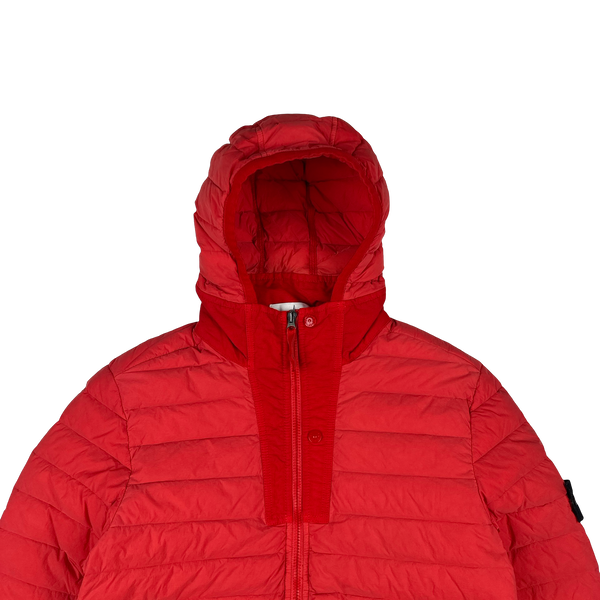 Stone Island 2019 Red Loom Woven Down Chambers Stretch Nylon TC Jacket - Medium