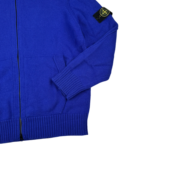 Stone Island 2014 Electric Blue Wool Knitted Hoody Jumper - 3XL