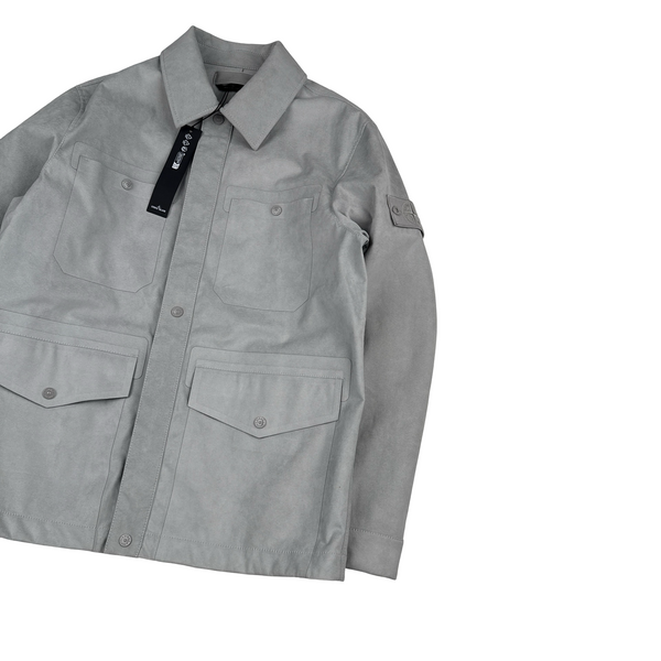 Stone Island 2025 Grey Alcantara Suede Ghost Piece Overshirt Jacket - Large