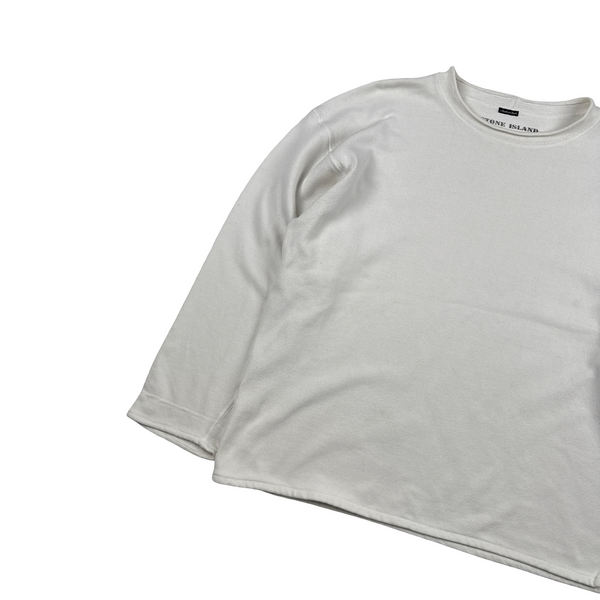 Stone Island Marina Vintage Green Edge White Mock Neck Jumper - XL