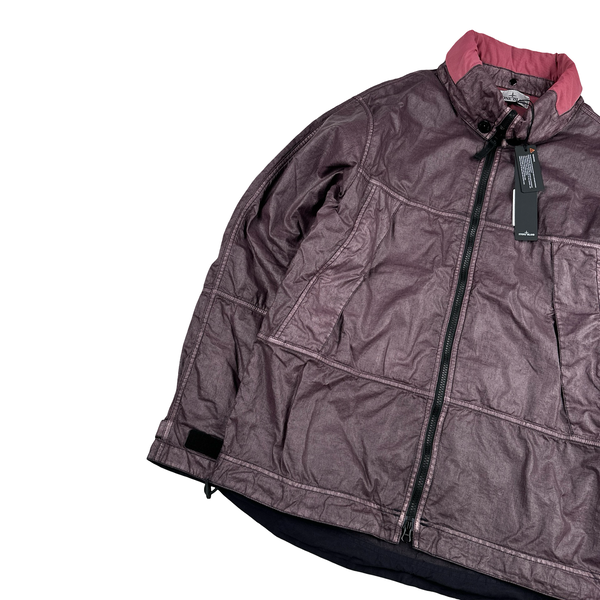 Stone Island 2025 Raw Linen Plated OVD Purple Zipped Jacket - Medium