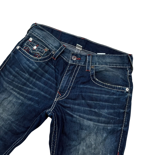 True Religion Dark Blue Faded Wash Straight Jeans - Medium