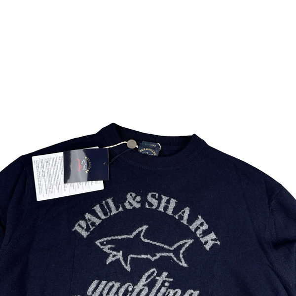 Paul & Shark Navy Wool Spellout Logo Crewneck - Large