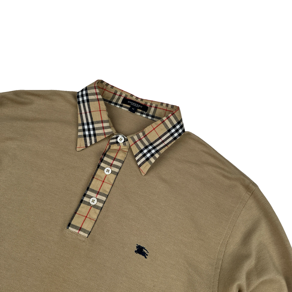 Burberry Nova Check Collared Cotton Long Sleeve Polo Shirt - Medium