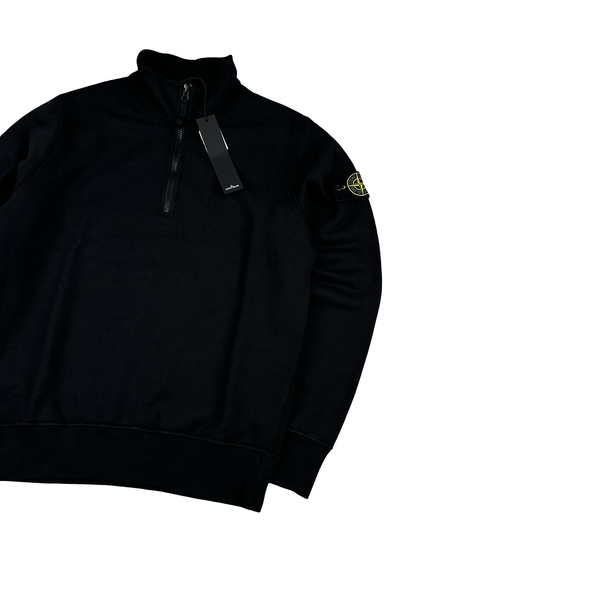 Stone Island 2022 Black Cotton Quarter Zip Crewneck Sweatshirt - Small